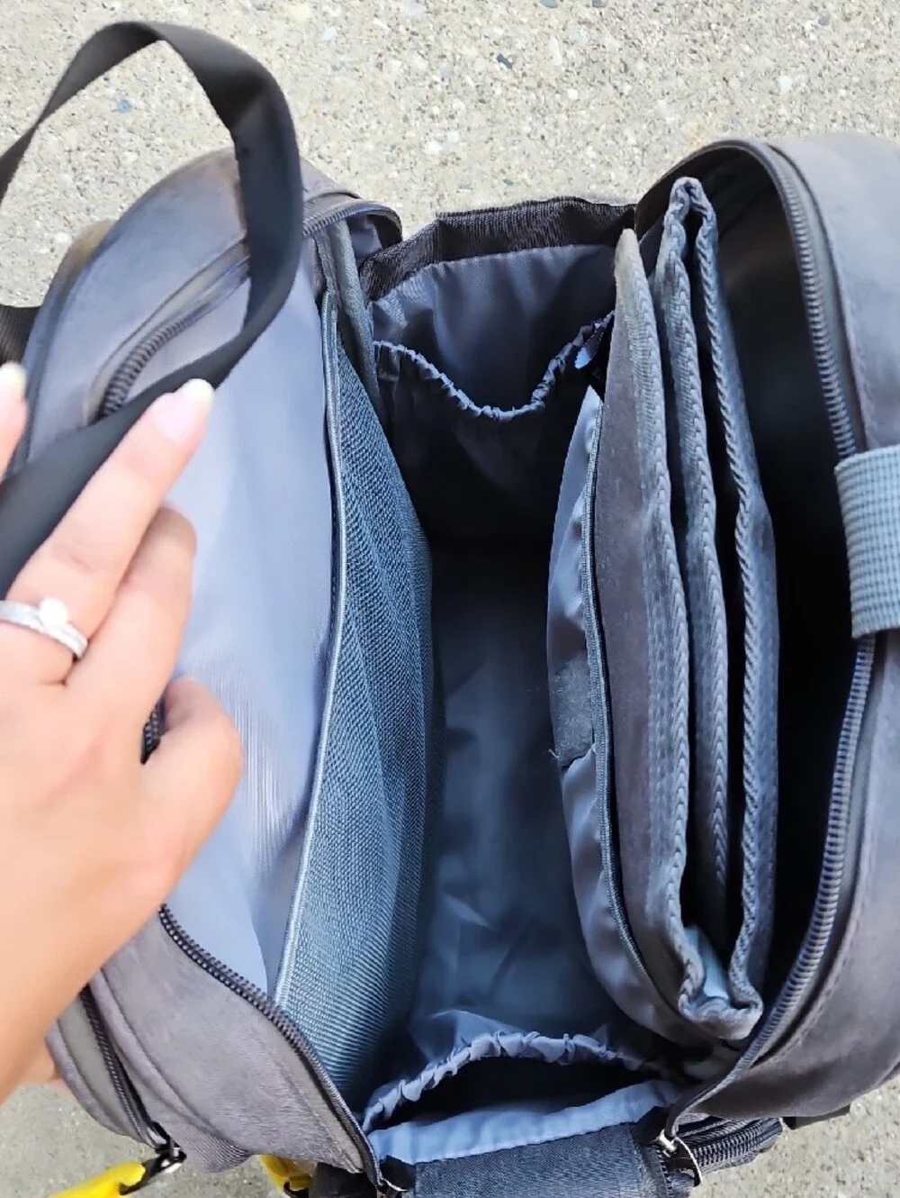 Gray Baby Diaper Backpack with Yellow Accents